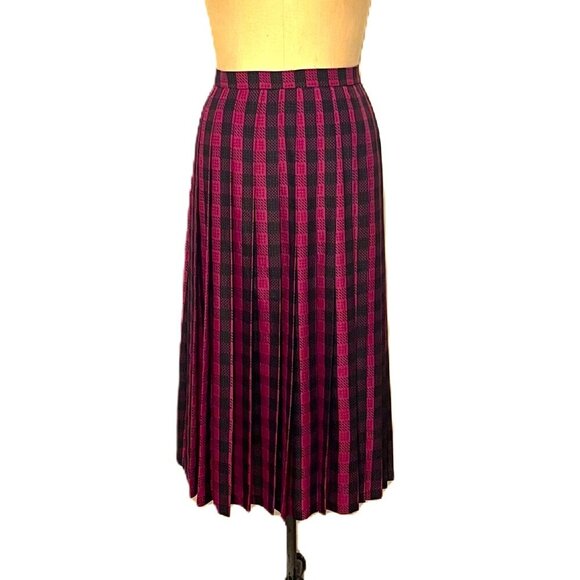 Vintage 70s midi high waist checkered midi pleated skirt - Picture 2 of 12